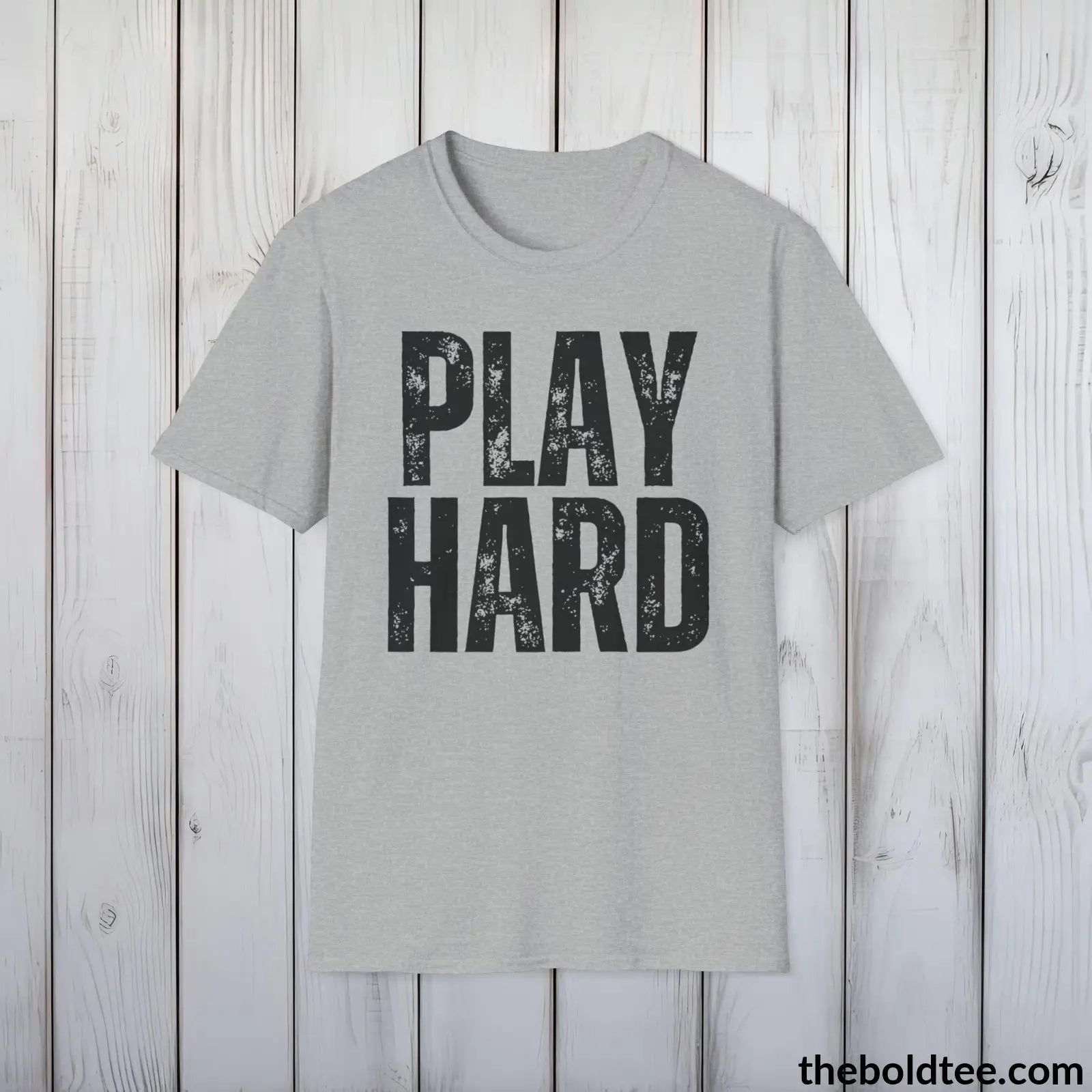 T-Shirt Sport Grey / S PLAY HARD Basketball Tee - Sustainable & Soft Cotton Crewneck Unisex T-Shirt - 9 Bold Colors