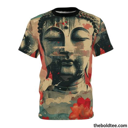 Vintage Buddha Tee - Premium All Over Print Crewneck Shirt Black Stitching / 6 Oz. S Prints