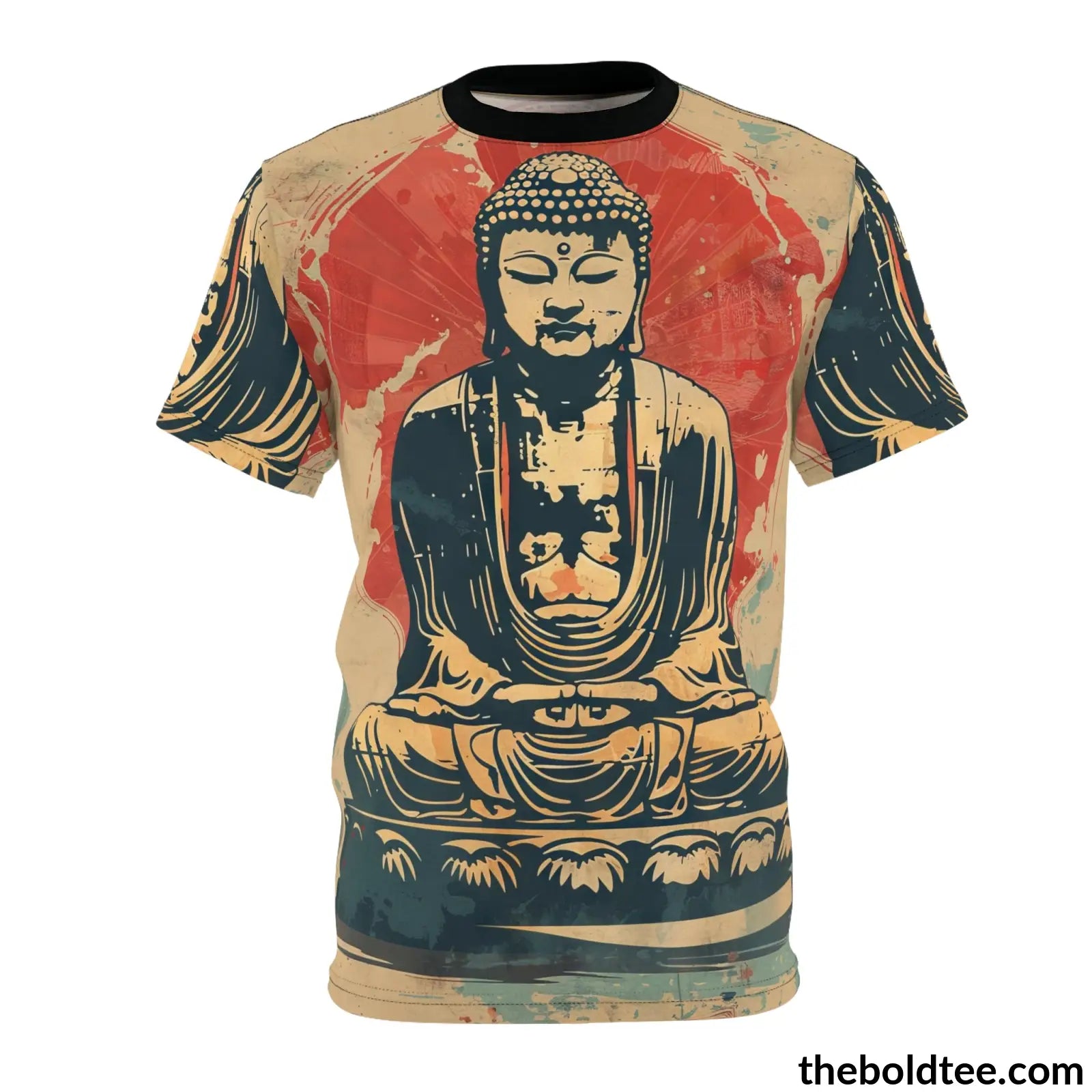 Vintage Buddha Tee - Premium All Over Print Crewneck Shirt Black Stitching / 6 Oz. S Prints