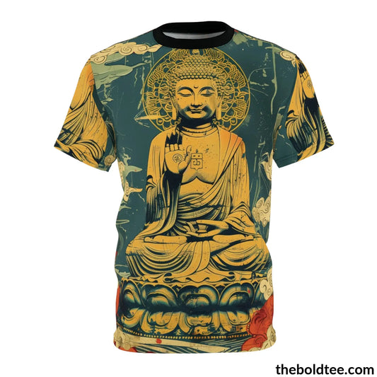 Vintage Buddha Tee - Premium All Over Print Crewneck Shirtt Black Stitching / 6 Oz. S Prints