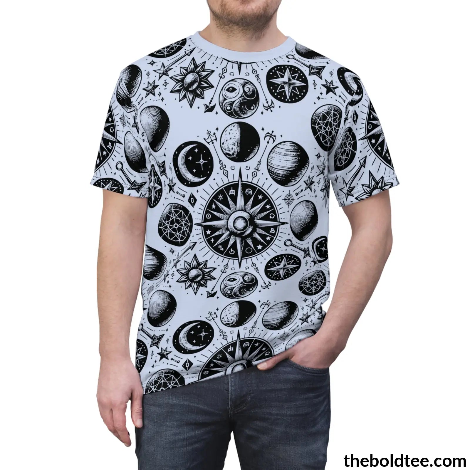 Vintage Celestial Pattern Tee - Premium All Over Print Crewneck Prints