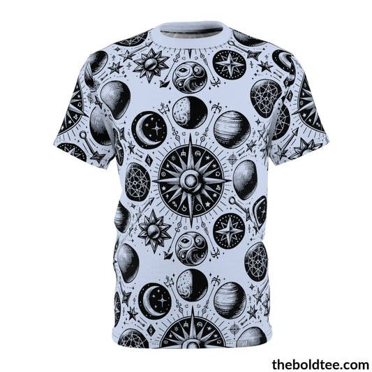 Vintage Celestial Pattern Tee - Premium All Over Print Crewneck S Prints