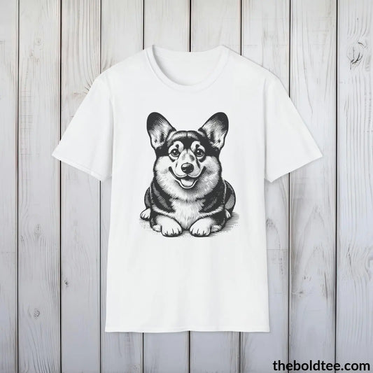 Vintage Corgi Dog Tee - Sustainable & Soft Cotton Crewneck Unisex T - Shirt 9 Bold Colors White / S