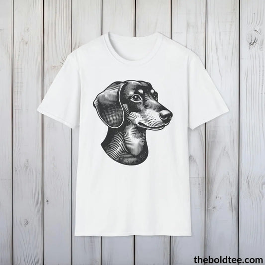 Vintage Dachshund Dog Tee - Sustainable & Soft Cotton Crewneck Unisex T - Shirt 9 Bold Colors White