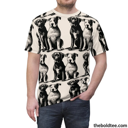 Vintage Dogs Pattern Tee - Premium All Over Print Crewneck Prints