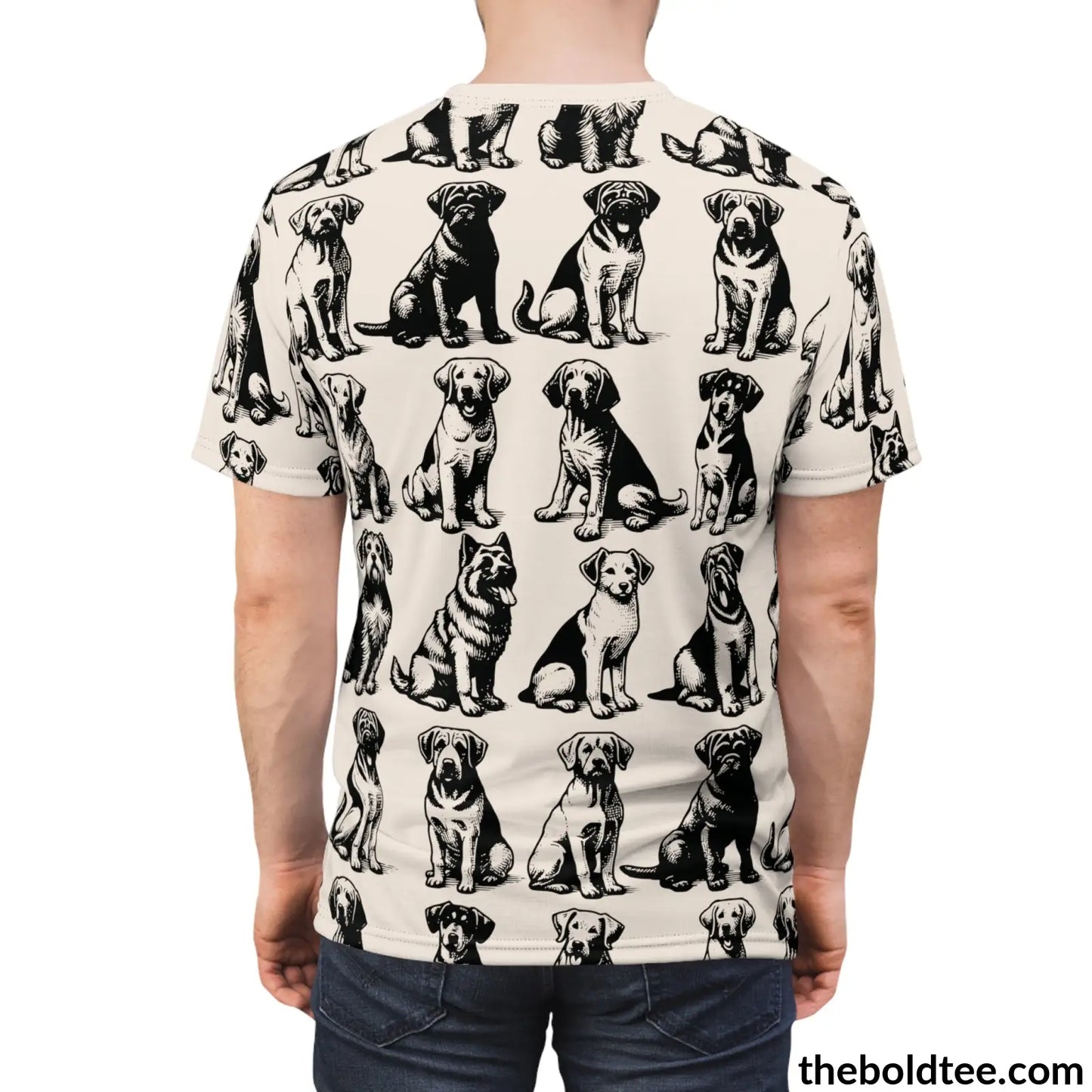 Vintage Dogs Pattern Tee - Premium All Over Print Crewneck Prints