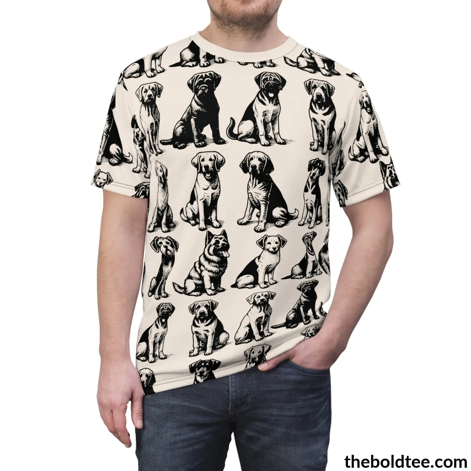 Vintage Dogs Pattern Tee - Premium All Over Print Crewneck Prints