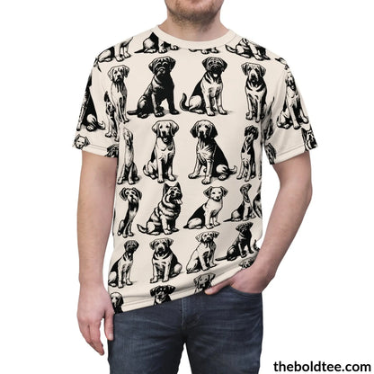 Vintage Dogs Pattern Tee - Premium All Over Print Crewneck Prints