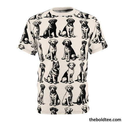 Vintage Dogs Pattern Tee - Premium All Over Print Crewneck S Prints