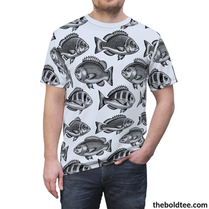 Vintage Fish Pattern Tee - Premium All Over Print Crewneck Prints