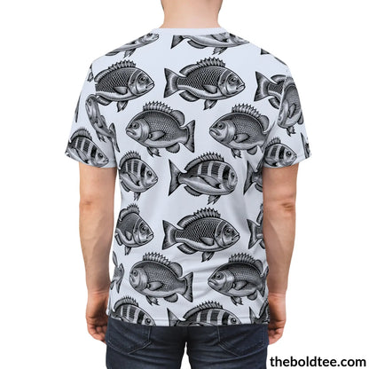 Vintage Fish Pattern Tee - Premium All Over Print Crewneck Prints