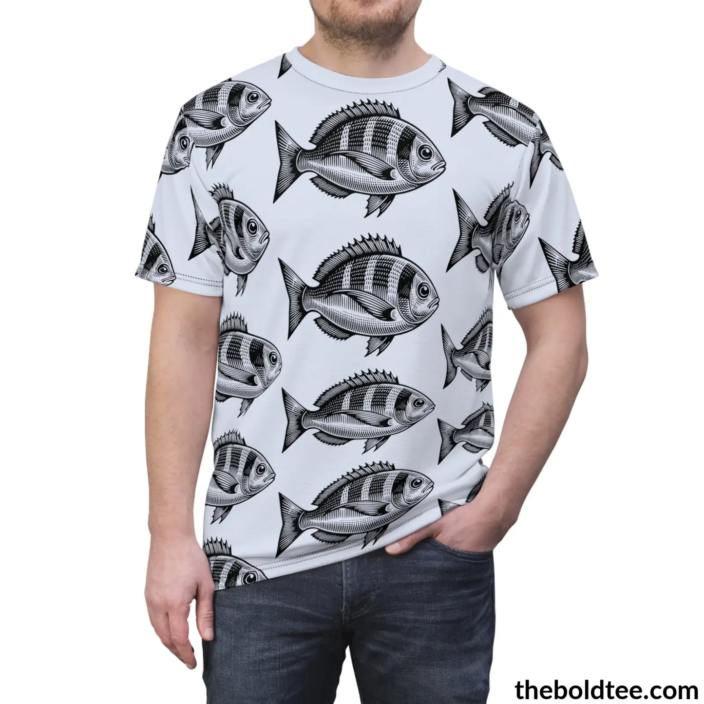 Vintage Fish Pattern Tee - Premium All Over Print Crewneck Prints