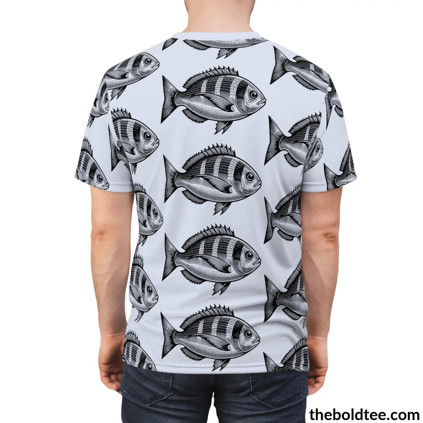 Vintage Fish Pattern Tee - Premium All Over Print Crewneck Prints