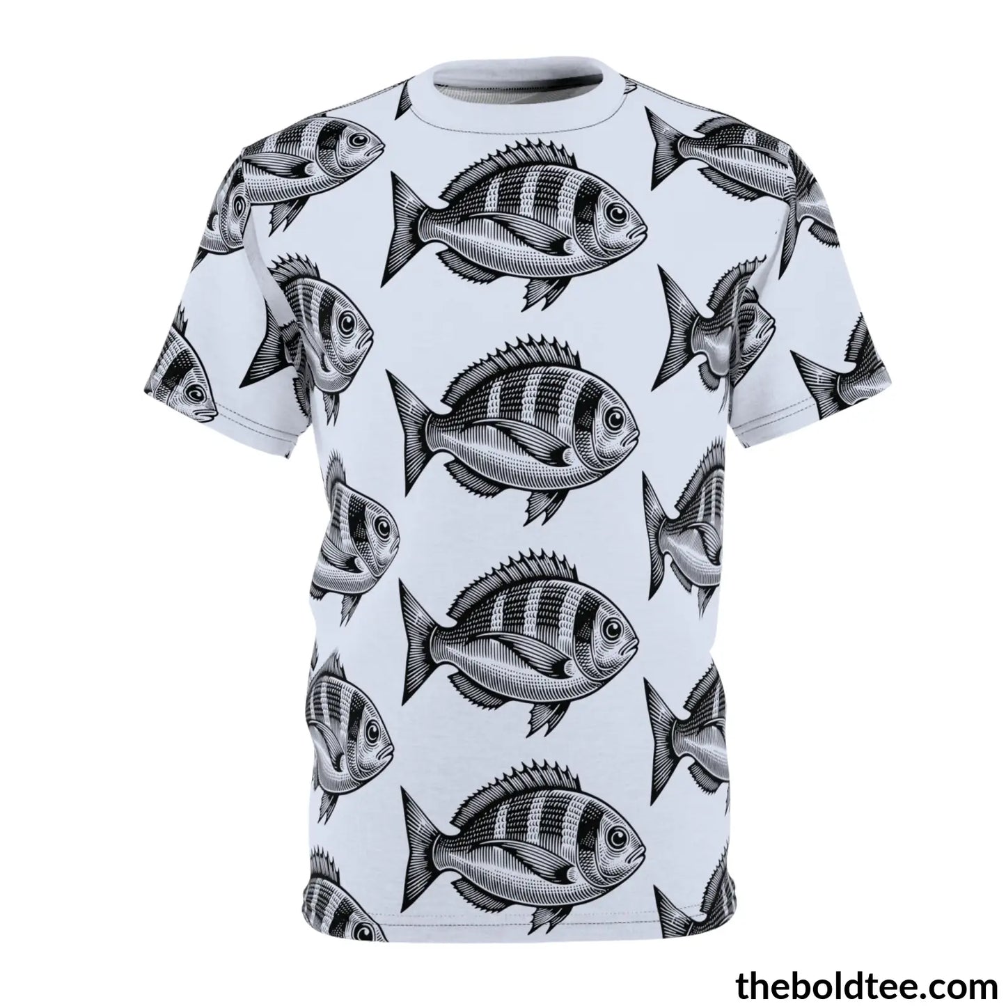 Vintage Fish Pattern Tee - Premium All Over Print Crewneck Black Stitching / 6 Oz. S Prints