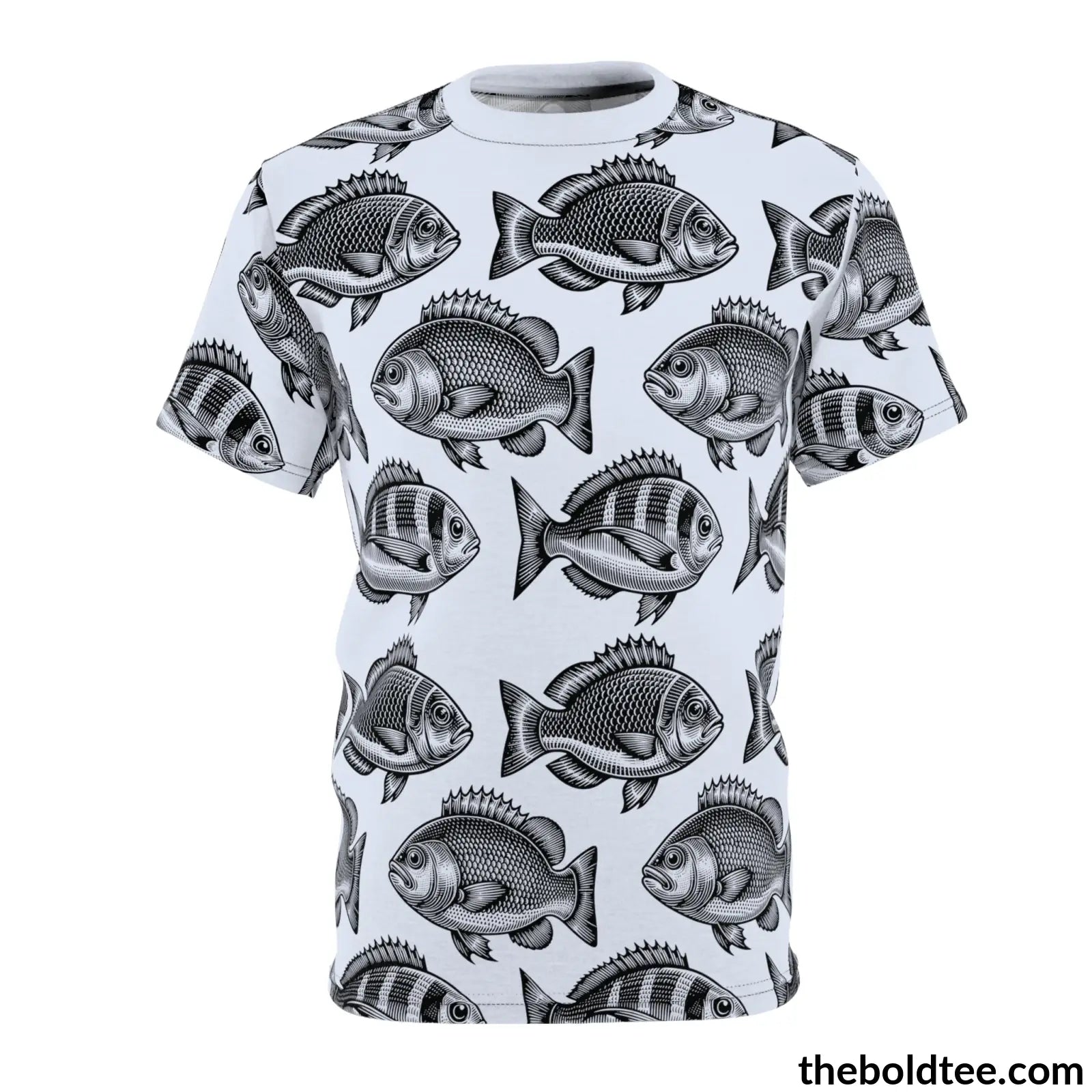 Vintage Fish Pattern Tee - Premium All Over Print Crewneck Black Stitching / 6 Oz. S Prints