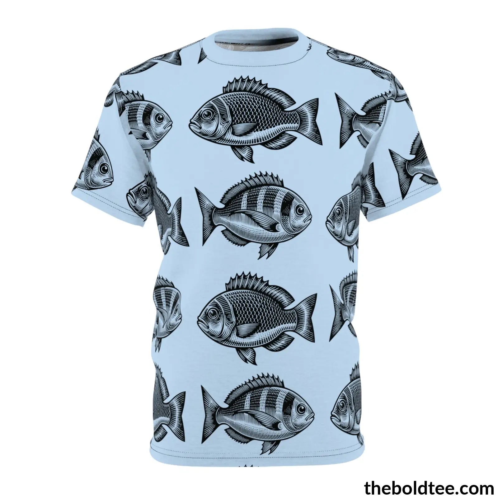 Vintage Fishes Pattern Tee - Premium All Over Print Crewneck Black Stitching / 6 Oz. S Prints