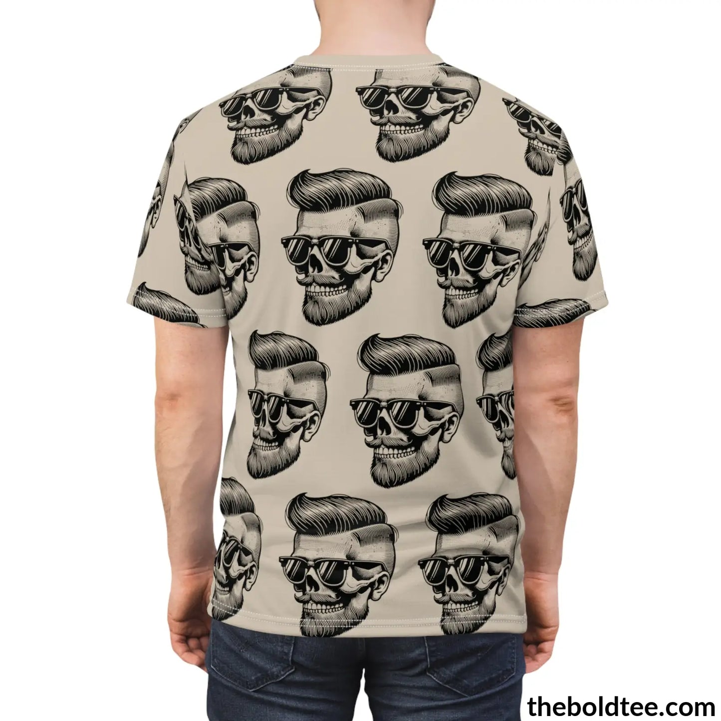 Vintage Hipster Skull Tee - Premium All Over Print Crewneck Over Prints