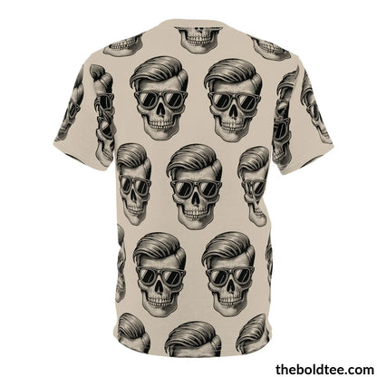 Vintage Hipster Skull Tee - Premium All Over Print Crewneck Over Prints