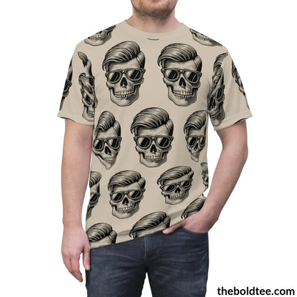 Vintage Hipster Skull Tee - Premium All Over Print Crewneck Over Prints