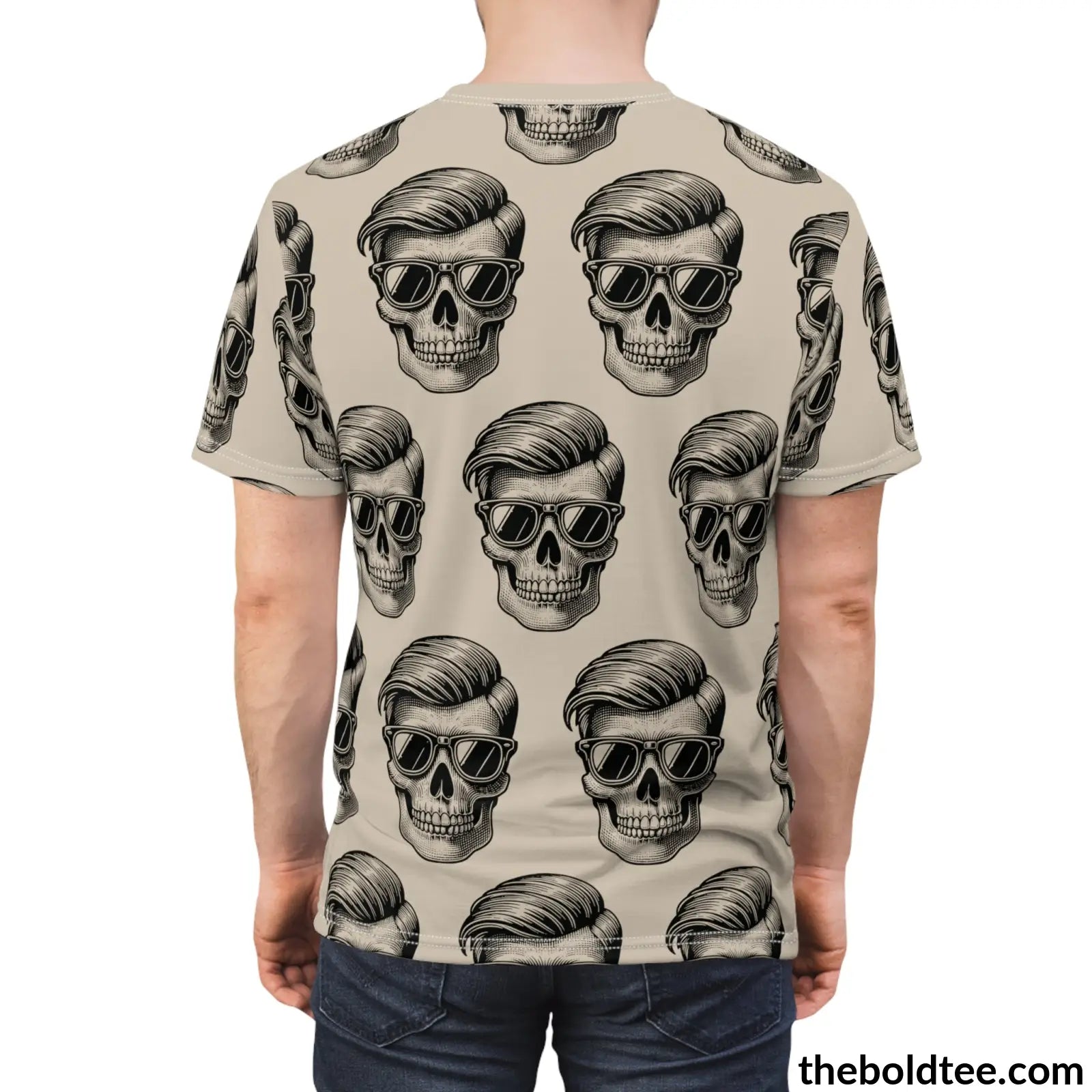 Vintage Hipster Skull Tee - Premium All Over Print Crewneck Over Prints