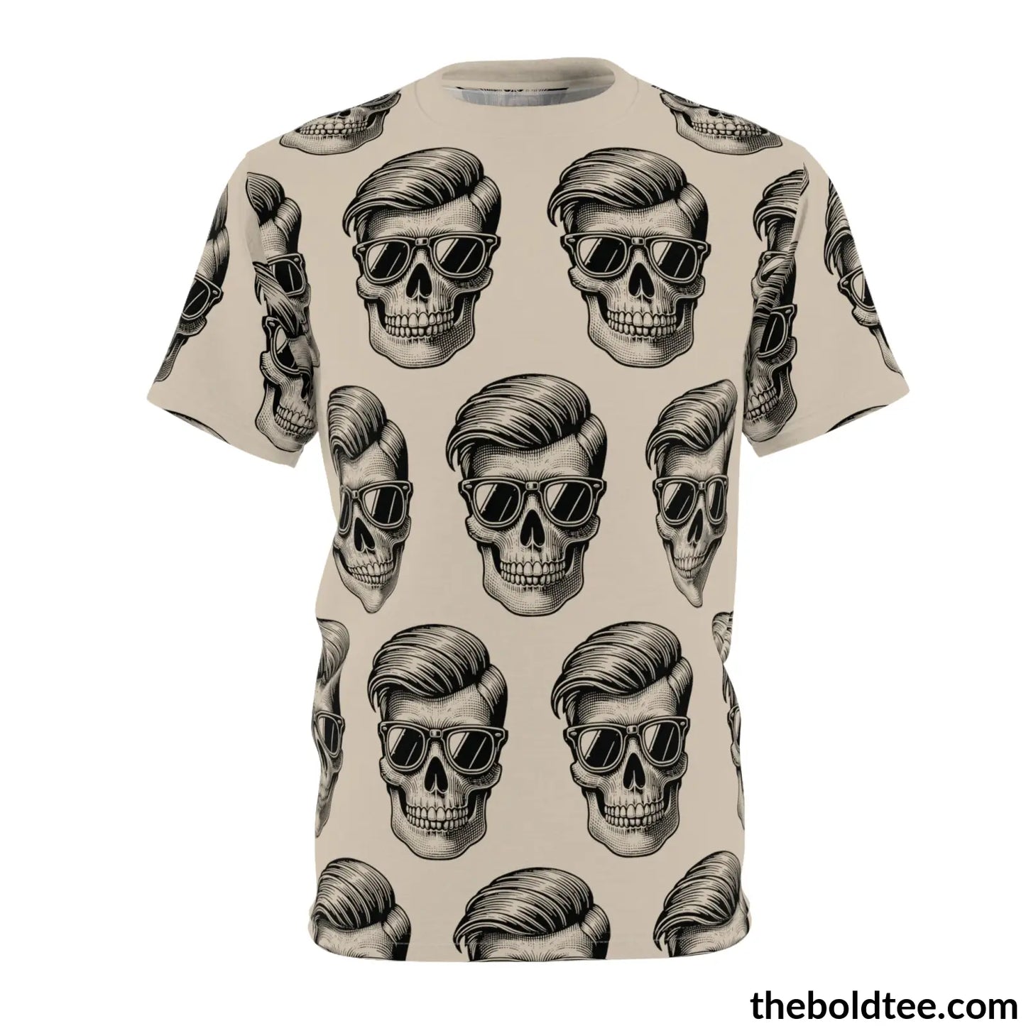 Vintage Hipster Skull Tee - Premium All Over Print Crewneck S Over Prints