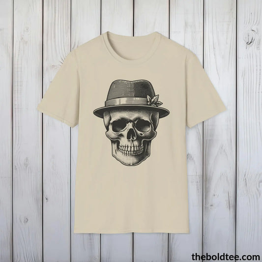 Vintage Hipster Skull Tee - Premium Soft Cotton Crewneck Unisex T - Shirt 9 Bold Colors Sand / S