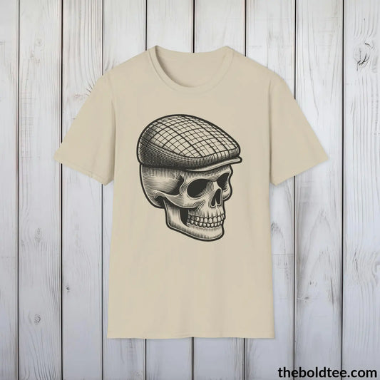 Vintage Hipster Skull Tee - Premium Soft Cotton Crewneck Unisex T - Shirt 9 Bold Colors Sand / S