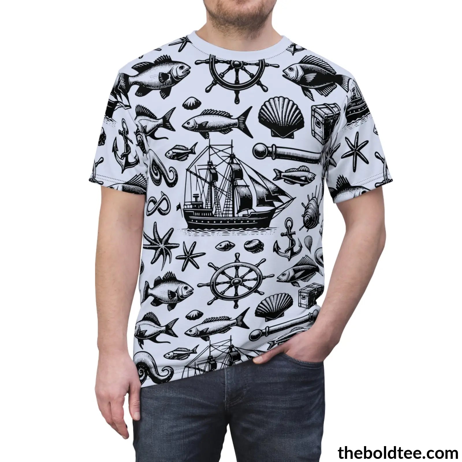 Vintage Marine Pattern Tee - Premium All Over Print Crewneck Prints