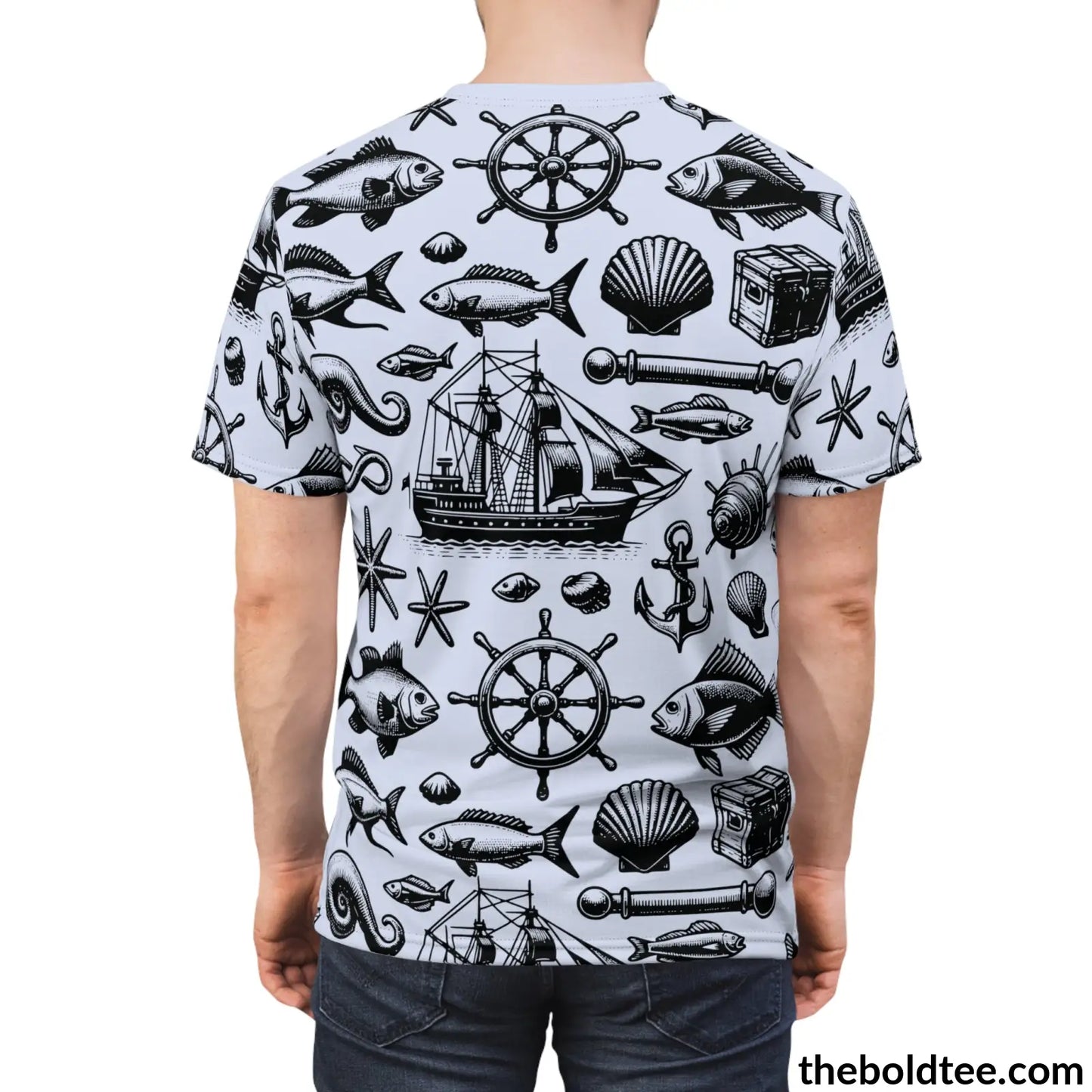 Vintage Marine Pattern Tee - Premium All Over Print Crewneck Prints