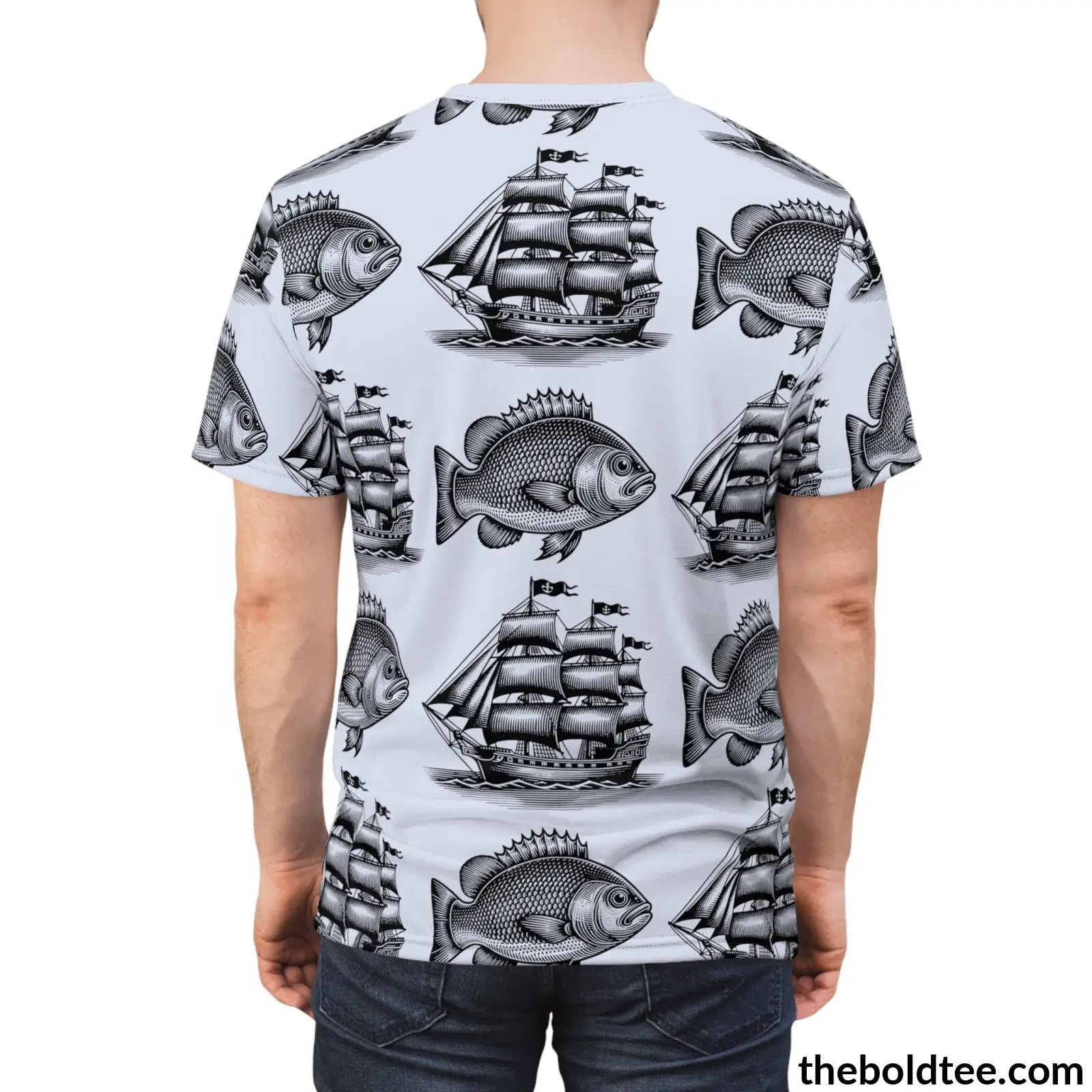 Vintage Nautic Pattern Tee - Premium All Over Print Crewneck Prints