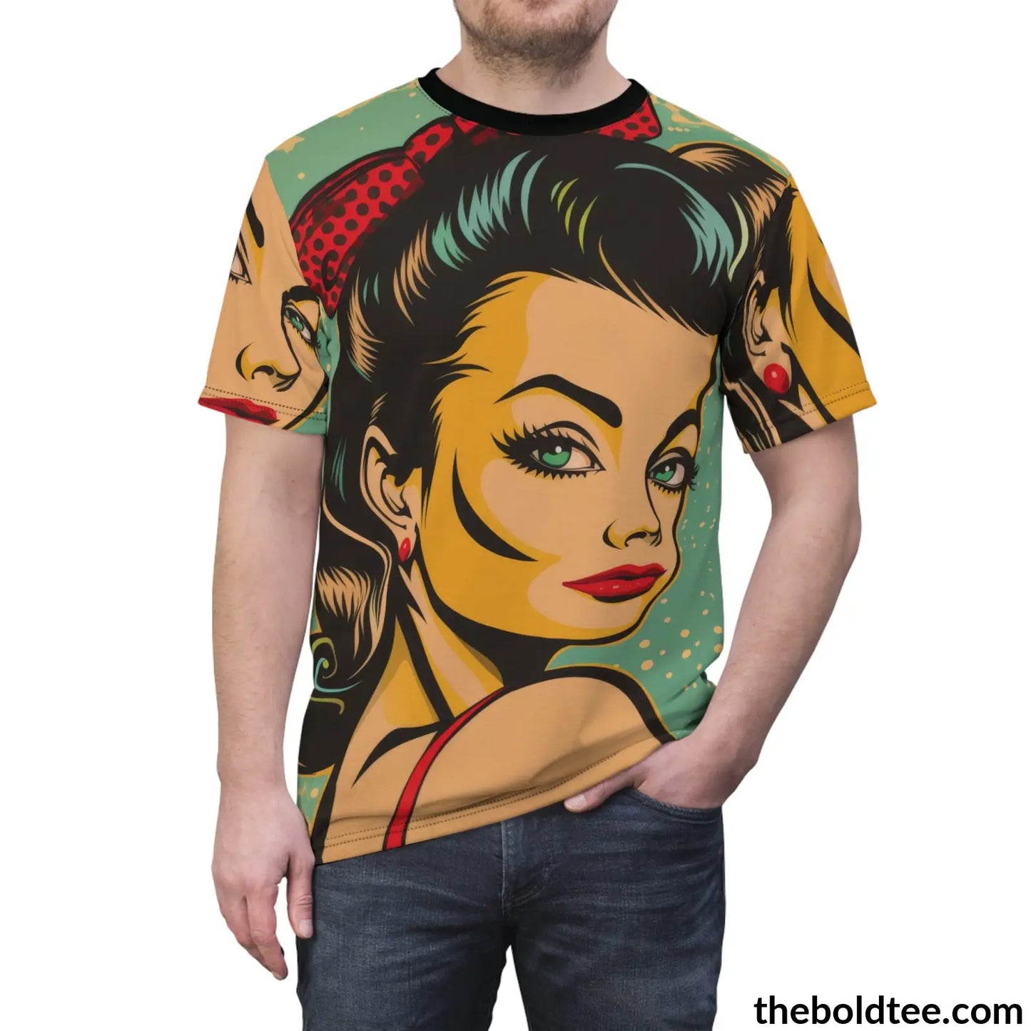 Vintage Rockabilly Tee - Premium All Over Print Crewneck Shirt Prints