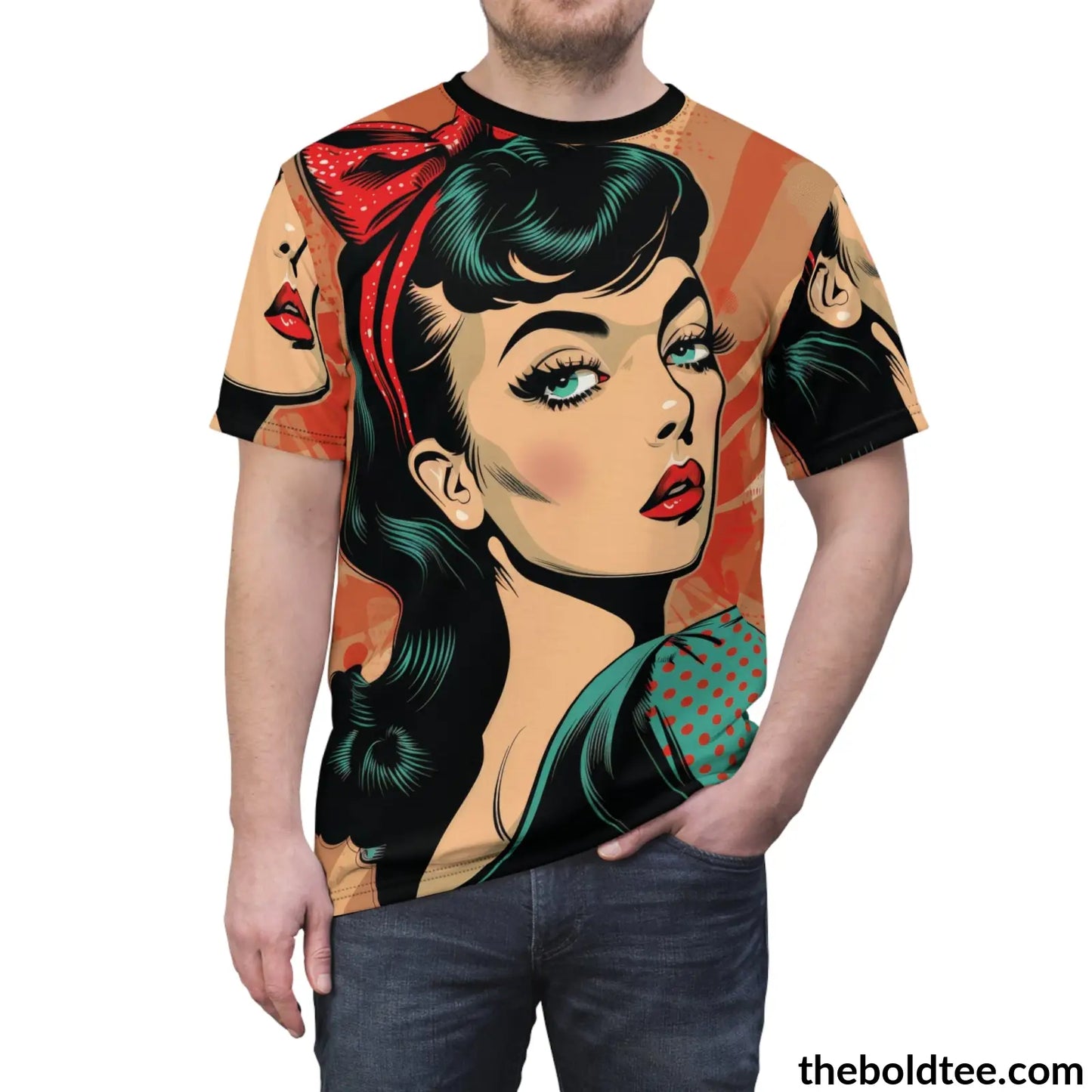 Vintage Rockabilly Tee - Premium All Over Print Crewneck Shirt Prints