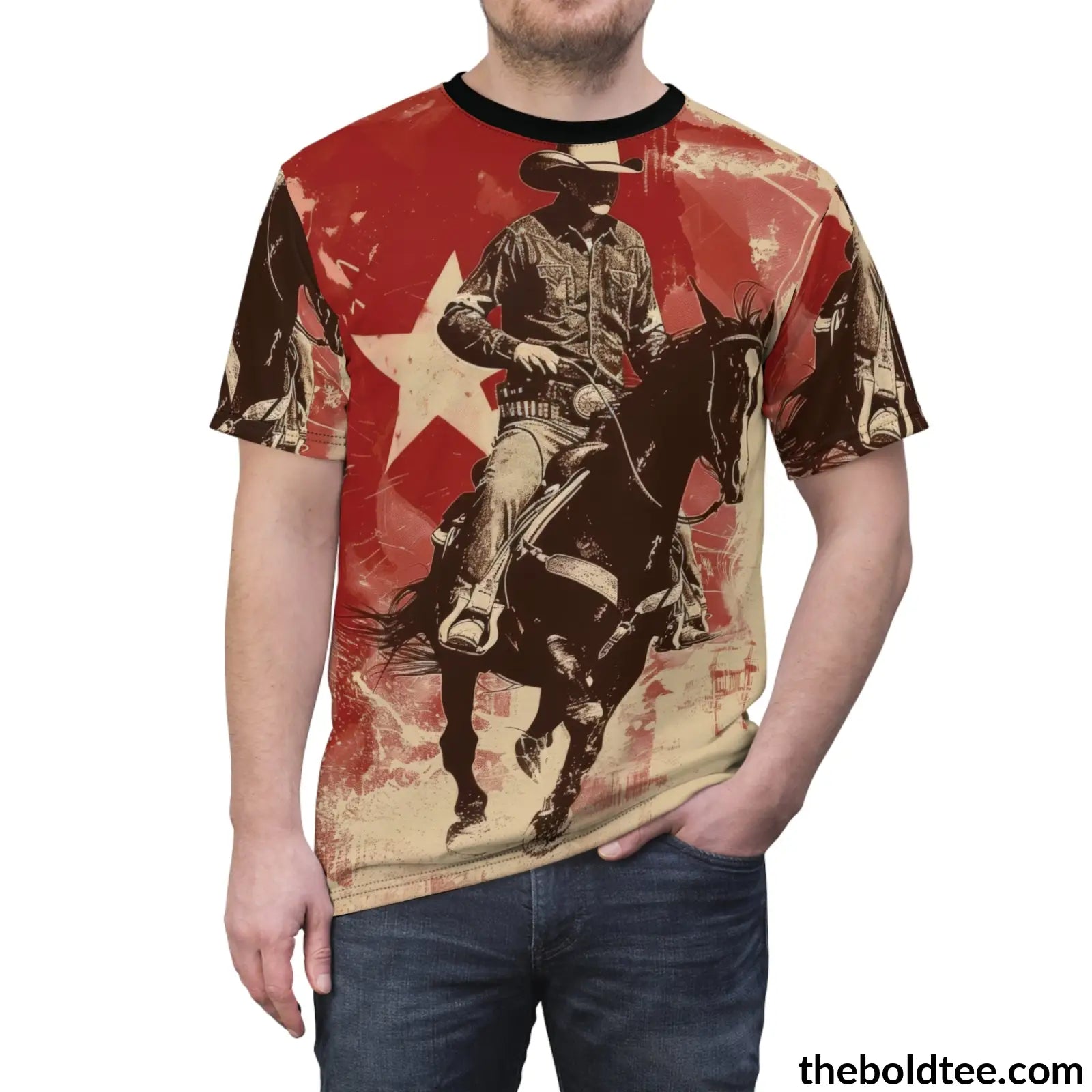 Vintage Rodeo Tee - Premium All Over Print Crewneck Shirt Prints