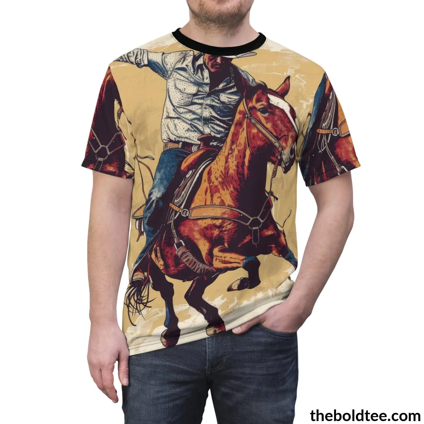 Vintage Rodeo Tee - Premium All Over Print Crewneck Shirt Prints