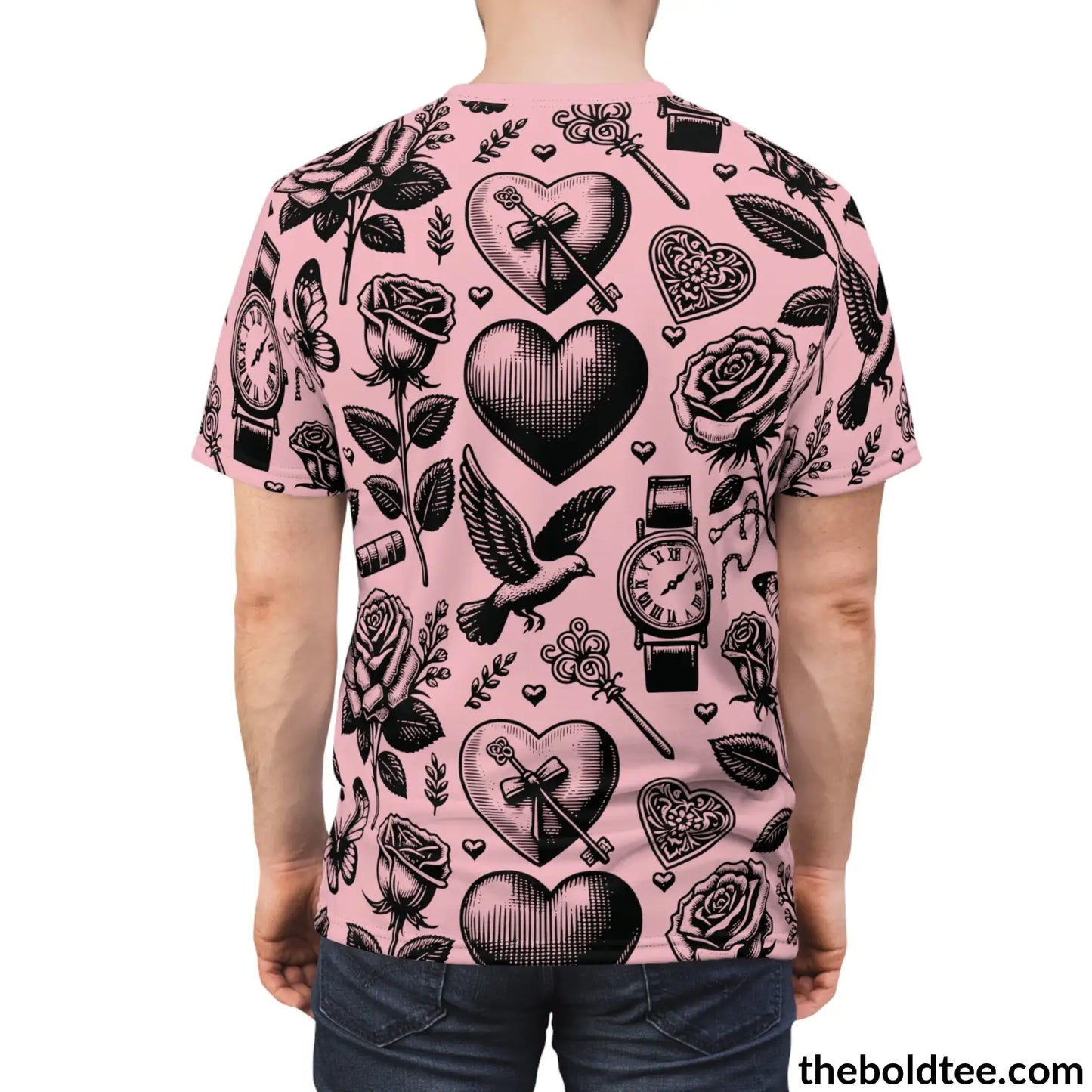 Vintage Romantic Pattern Tee - Premium All Over Print Crewneck Prints