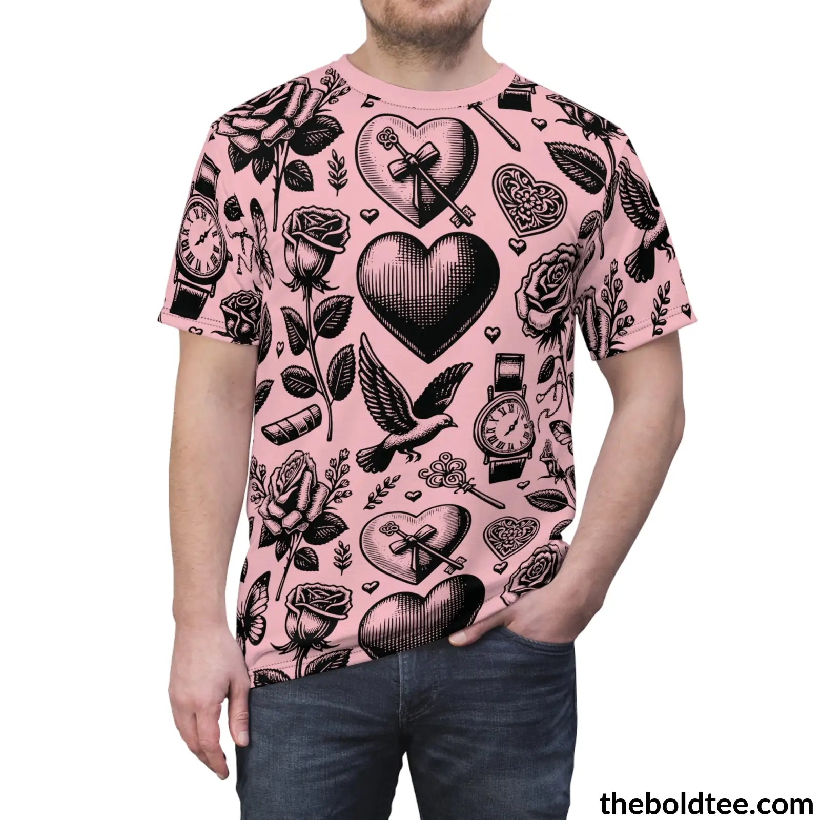 Vintage Romantic Pattern Tee - Premium All Over Print Crewneck Prints