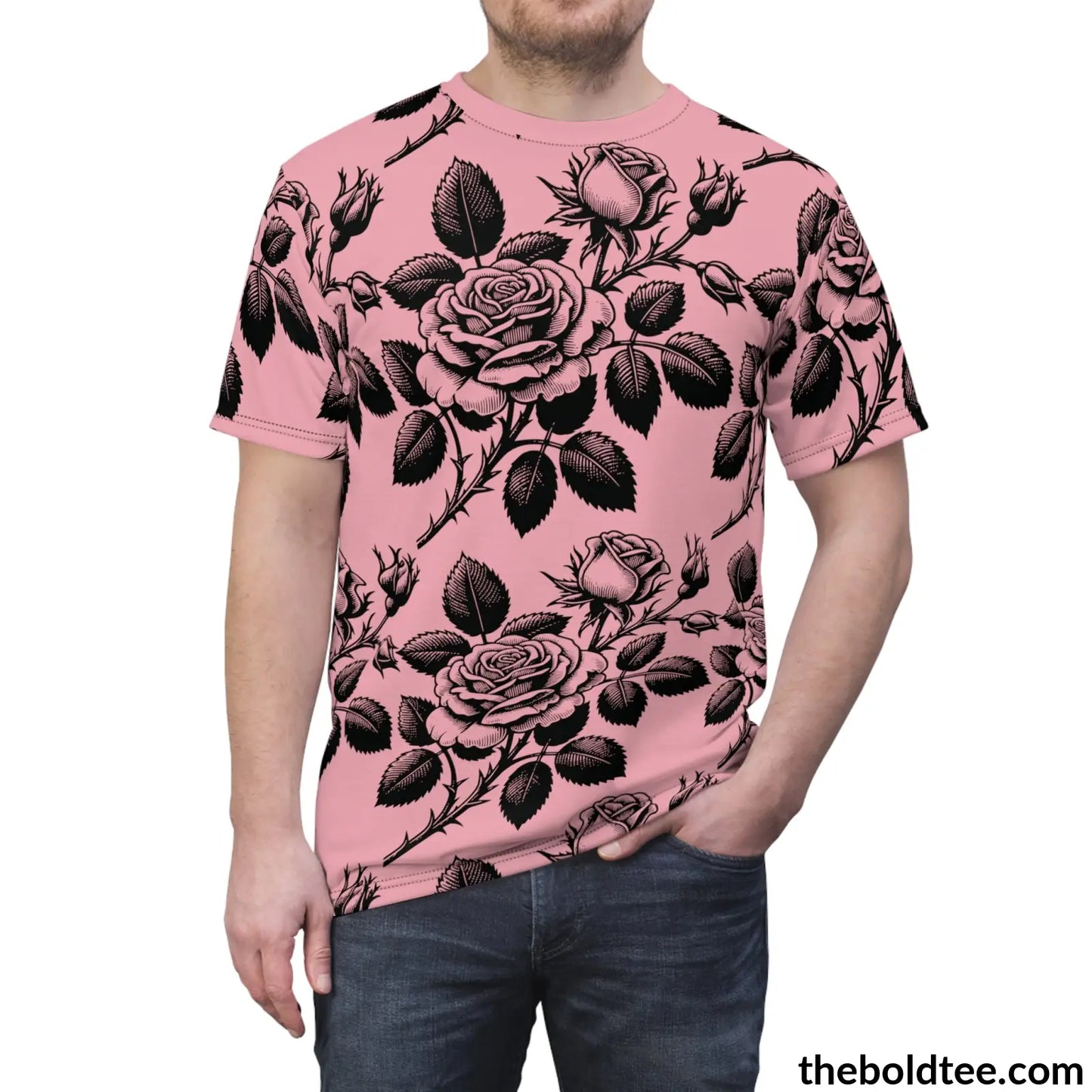 Vintage Roses Pattern Tee - Premium All Over Print Crewneck Prints