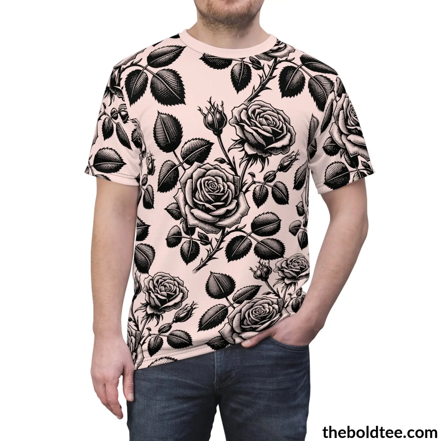 Vintage Roses Pattern Tee - Premium All Over Print Crewneck Prints