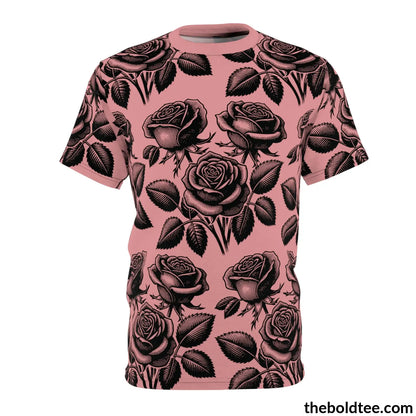 Vintage Roses Pattern Tee - Premium All Over Print Crewneck Black Stitching / 6 Oz. S Prints