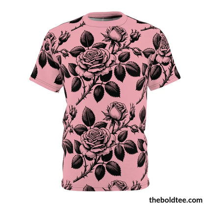 Vintage Roses Pattern Tee - Premium All Over Print Crewneck Black Stitching / 6 Oz. S Prints