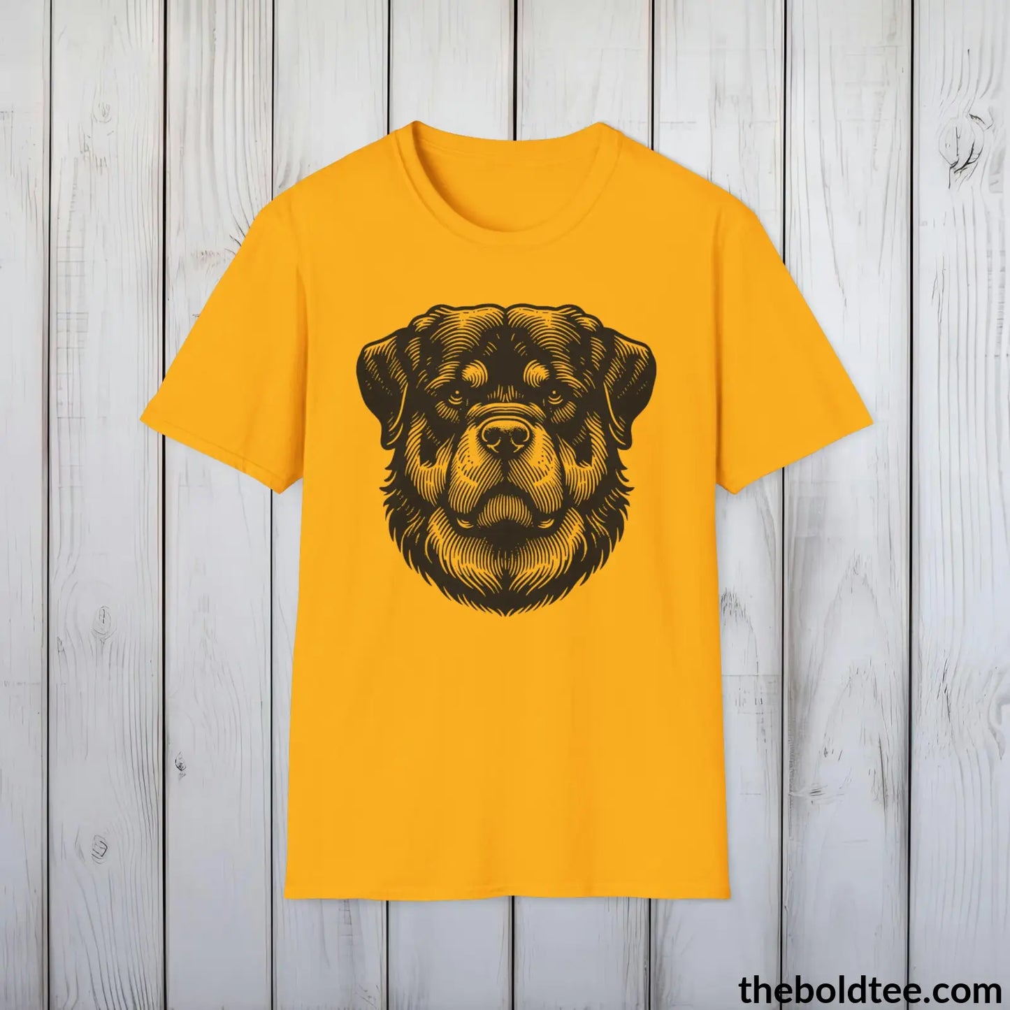 Vintage Rottweiler Dog Tee - Sustainable & Soft Cotton Crewneck Unisex T - Shirt 9 Bold Colors Gold