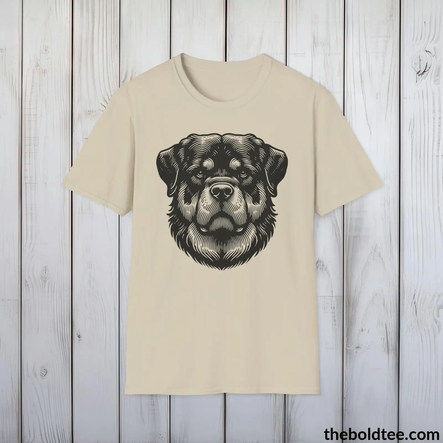 Vintage Rottweiler Dog Tee - Sustainable & Soft Cotton Crewneck Unisex T - Shirt 9 Bold Colors Sand