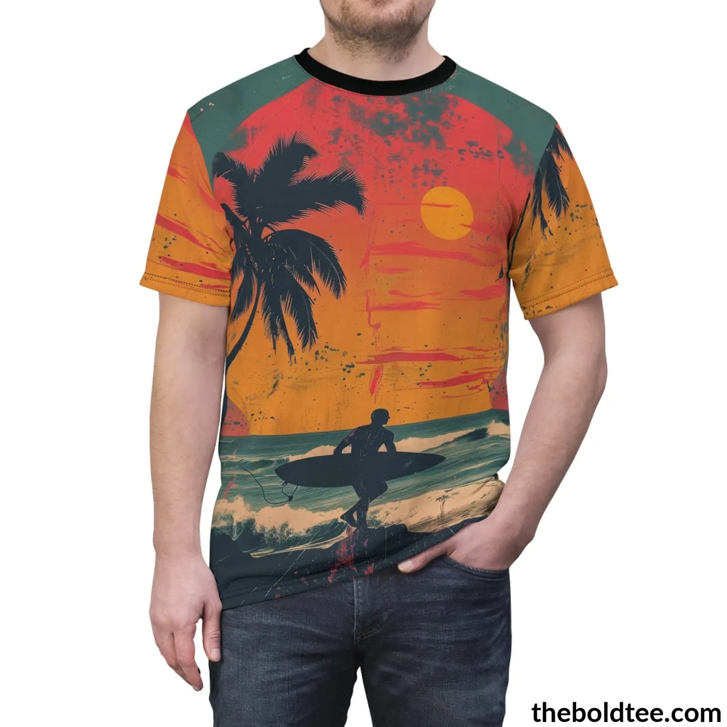 Vintage Summer Beach Tee - Premium All Over Print Crewneck Shirt Prints