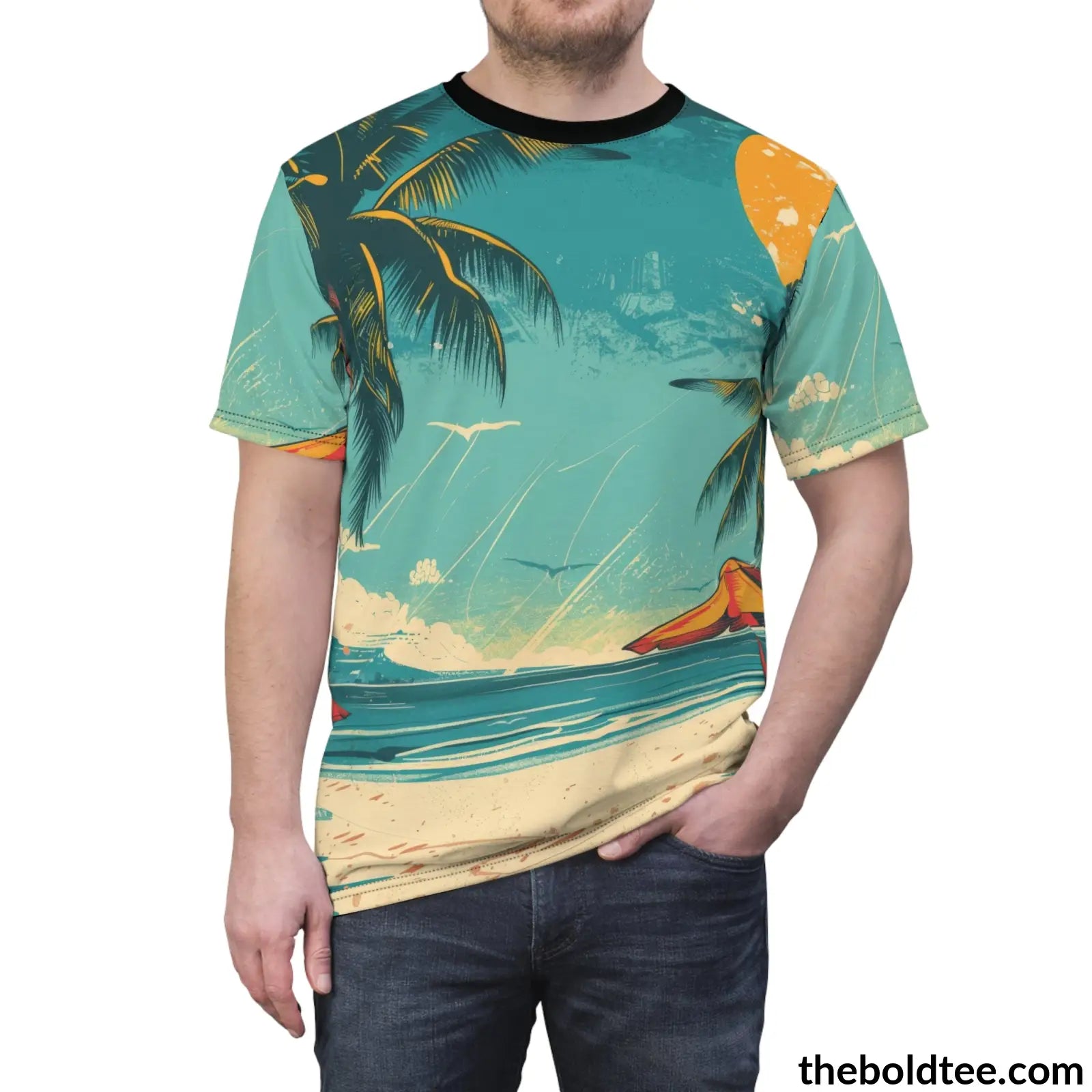 Vintage Summer Beach Tee - Premium All Over Print Crewneck Shirt Prints