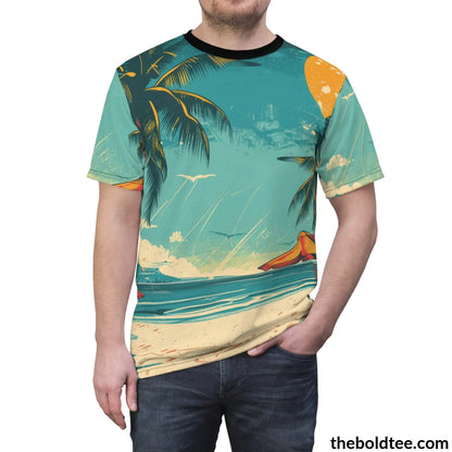 Vintage Summer Beach Tee - Premium All Over Print Crewneck Shirt Prints