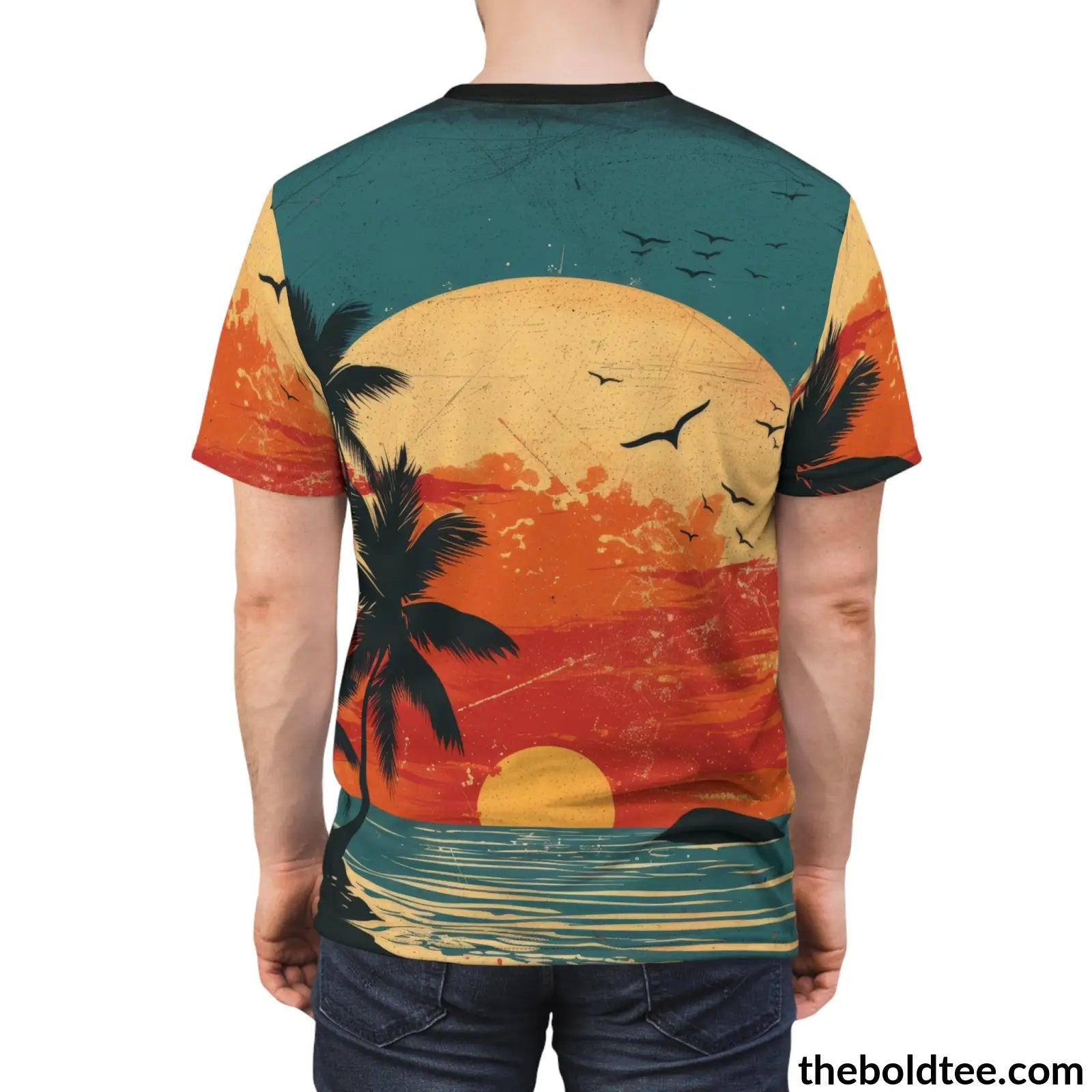 Vintage Summer Beach Tee - Premium All Over Print Crewneck Shirt Prints