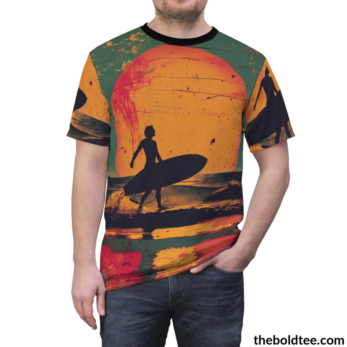 Vintage Summer Beach Tee - Premium All Over Print Crewneck Shirt Prints