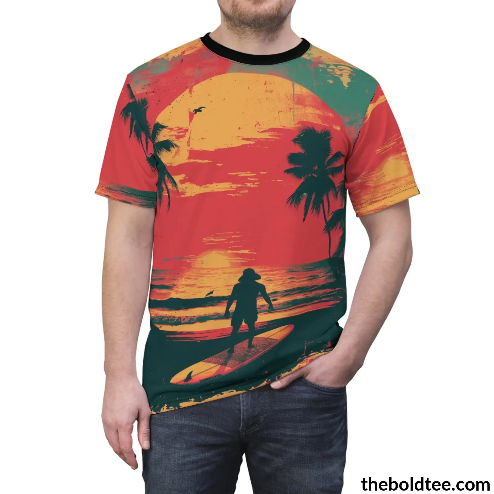 Vintage Summer Beach Tee - Premium All Over Print Crewneck Shirt Prints