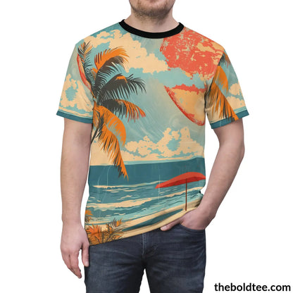 Vintage Summer Beach Tee - Premium All Over Print Crewneck Shirt Prints