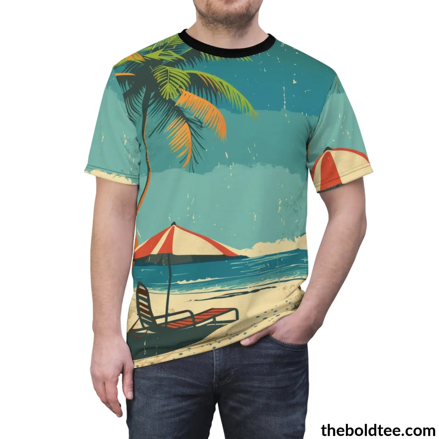 Vintage Summer Beach Tee - Premium All Over Print Crewneck Shirt Prints